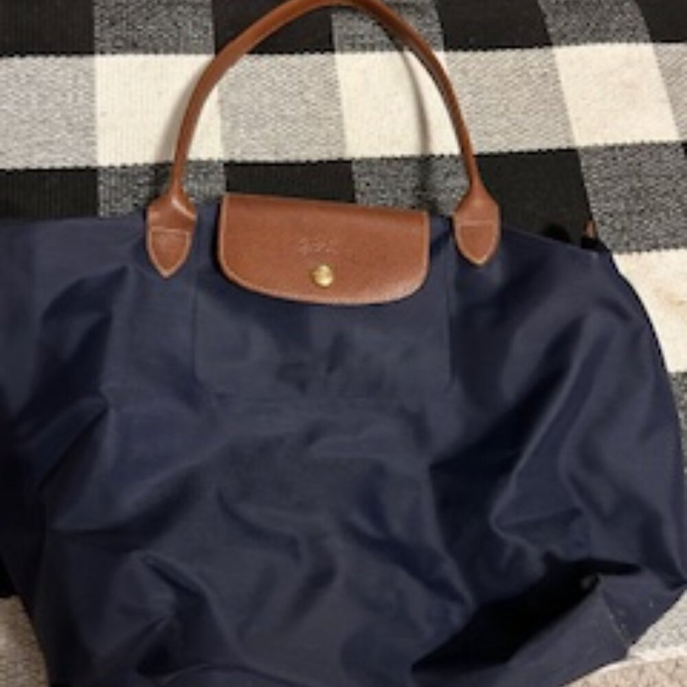 Navy Blue Longchamp Le Pliage Original Medium Shoulder tote.